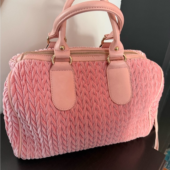 None Handbags - Blush Pink Velvet Satchel Bag w/ Tassel Charm Gold Hardware